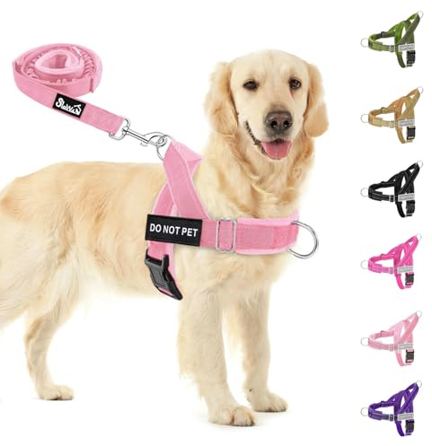 SlowTon Set med hundsele och koppel, inget drag, justerbar med nacke och bröst, läckagesäker anti-foot-sele samt hundkoppel, militär taktisk sele (rosa, S)