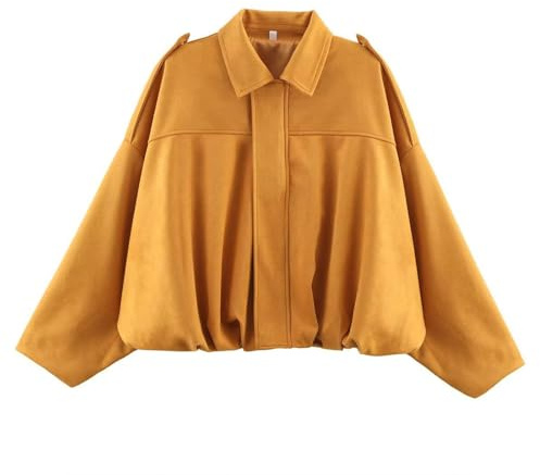 Chaqueta bomber de ante para mujer, chaqueta corta de entretiempo, chaqueta de cuero con solapa con bolsillo con cremallera, manga larga, informal, chaqueta Y2k, chaqueta de invierno moderna para