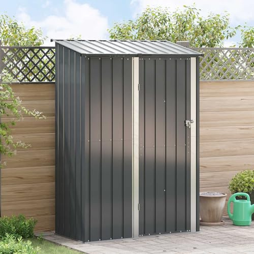 Mokuyary Antracit trädgårdsskjul 140,5 x 74 x 200 cm, verktygsskjul, trädgårdsskjul, utomhusförvaring för bakgård uteplats gräsmatta