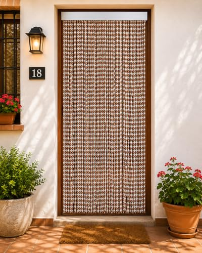 Genérico Cortina de Tiras Espirales Caramelo-Beige para Puerta Exterior o Interior, Material PVC, Antimosquitos, 90 x 210 cm, Fácil de Instalar, Fabricada en España