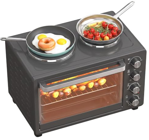 HOMCOM Horno Eléctrico de Sobremesa 28L con Placas Calentadoras Negro