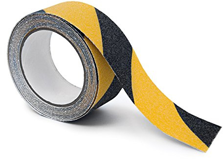Relaxdays halkskyddstejp 50 mm rulle med 5 m grepptejp som halkskydd för halkfria trappsteg inomhus och utomhus, svart-gul