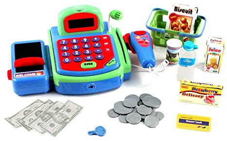 Pretend Play Electronic Cash Register Toy Realistic Actions and Sounds