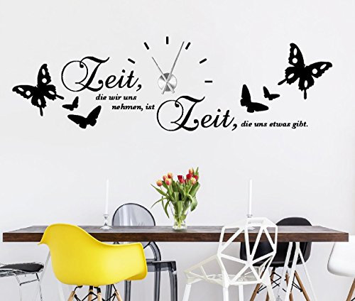 tjapalo® s-pkm273 XL Wanduhr Wandtattoo Uhr Wohnzimmer Wandsticker Wandaufkleber Spruch - Zeit die wir uns nehmen - mit und ohne Uhrwerk (ohne Uhrwerk)