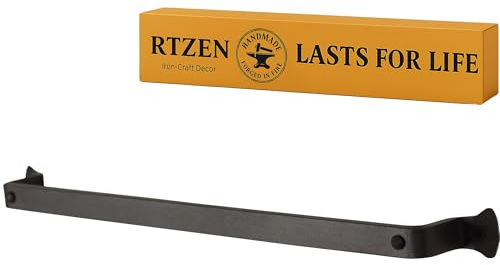RTZEN Farmehouse Bathroom Towel Holder - Wrought Iron Matte Metal Black Towel Bar Wall Mount Rod - Handmade Home Decor Metal Kitchen Hanger Bar (17'' - Fits 14 Inch Towels)