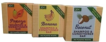 SHANZA DEPARTMENTAL'S 3 x XHC Shampoo & Conditioner Bar - No Plastic Waste - Coconut, Banana & Papaya, 60 g (Pack of 3), 180.0 grams, 60.0 gram, Pack of 1
