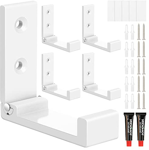 Folding Coat Hooks, 5pcs White Wall Hooks Heavy Duty for Hanging Coat Towel Backpack, Foldable Adhesive Hooks, Headphone Jacket Holder, Aluminum Alloy No Rust Hook with Screws for Purse Hat Bag Keys