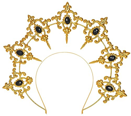 L'VOW Halo Crown Baroque Saint Headdress Stars Goddess Tiara and Crown for Women Boho Wedding Headpiece Costume(S1-Gold)