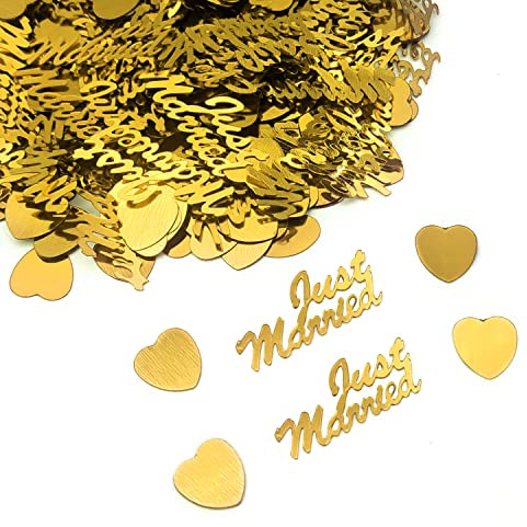 CHEERYMAGIC Wedding Confetti,15g Just Married Confetti Throwing Dinner Table Confetti Scatter Wedding Table Decoration for Bridal Showers Engagement Birthday Party Decor A4-JHXZ (Gold)