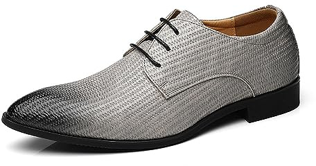 Chaussures en cuir tissé à bout pointu pour homme : chaussures classiques britanniques Oxford décontractées et de mariage, gris, 43 EU