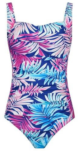 Aidotop Womens One Piece Swimsuit Tummy Control with Ruched Monokinis Tribal Swimsuits (22Pink Blue,XL)