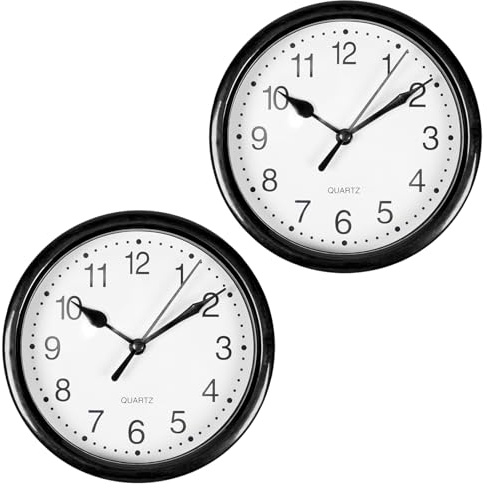 OHS Set of 2 Small Wall Clocks Battery Operated, Living Room Kitchen Clock Battery Operated Round Modern Clocks for Home Office Bedroom Large Numbers Easy To Read, Black