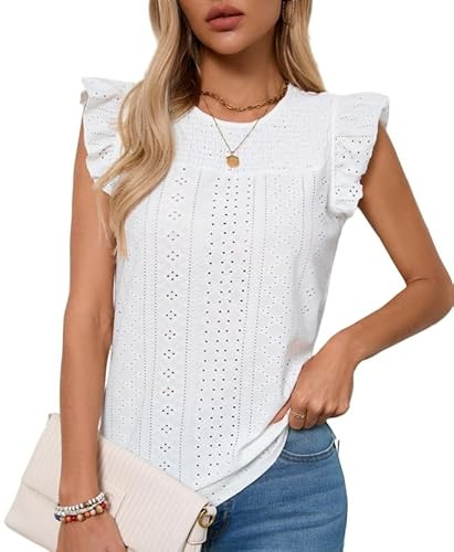 Haibang Canotta Donna Estive Elegante Magliette Senza Maniche Girocollo Tank Top Canottiera con Maniche a Balze Loose Fit Traspirante T-Shirt Blusa con Occhiello Moda Casual Camicette