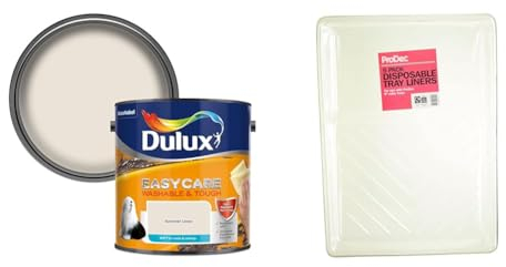 Dulux Easycare Washable & Tough Matt Emulsion Paint For Walls And Ceilings - Summer Linen 2.5 Litres & ProDec 5 pack Disposable 9 inch Paint Tray Liners