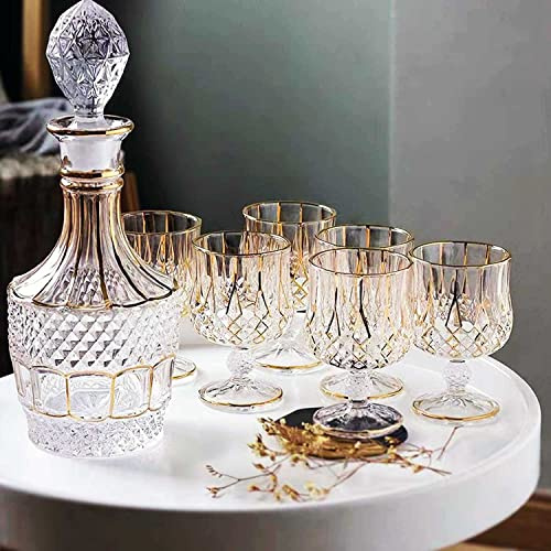Bourbon Whiskey DecanterïŒGolden Design Czech Crystal Decanter and 6 Glasses