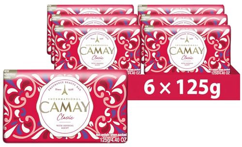 Camay Classic Soap Bar | Moisturising & Scented Beauty Bar for All Skin Types | Refreshing Gentle Cleanser Bath Soap w/Sensual Floral Scent for Hydrating, Smooth & Radiant Skin | 125g, Pack of 6