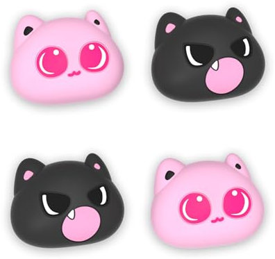 PlayVital Tapas de Joystick para Nintendo Switch - Tapones para Pulgares, Cubiertas de Thumbstick Compatibles con Switch Lite y OLED, Comodidad Mejorada, Protección Total (Gatito PP & VV)