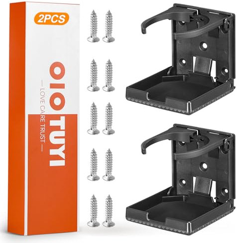 OioTuyi 2 Stück Klappbar Getränkehalter Auto, Becherhalter Boot, Flaschenhalter Wohnmobil, Yacht, Van, LKW – Universell Für 60-100 MM Trinkflaschen (Zwart)