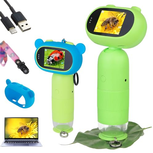 Microscopio para Niños Pantalla IPS de 2,0 Pulgadas 500 x 1000 X Microscopio con 8 Luces LED Vista de PC para Adultos/Niños Compatible con Mac/Windows