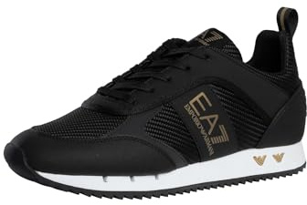 EA7 Uomo Scarpe da Ginnastica con Logo in Rete di Carbonio, Black/Gold/White, 43 EU