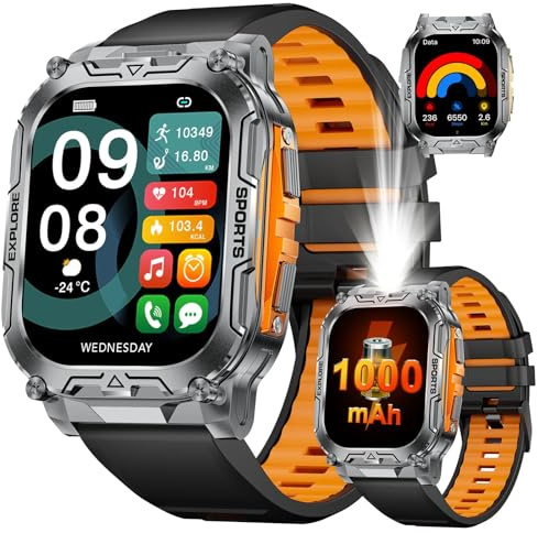 SUNKTA Orologio militare da uomo con batteria grande 900 mAh, display HD grande e funzione telefonica/IP68, impermeabile, frequenza cardiaca/monitor del sonno, SpO2 per Android/iOS 2