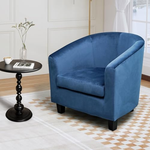 Alivio Comfy & Ergonomic Fabric Tub Chair, Premium Velvet Upholstery Soft Foam Cushion, Modern Accent Armchair for Bedroom, Living Room, Balcony (Blue)