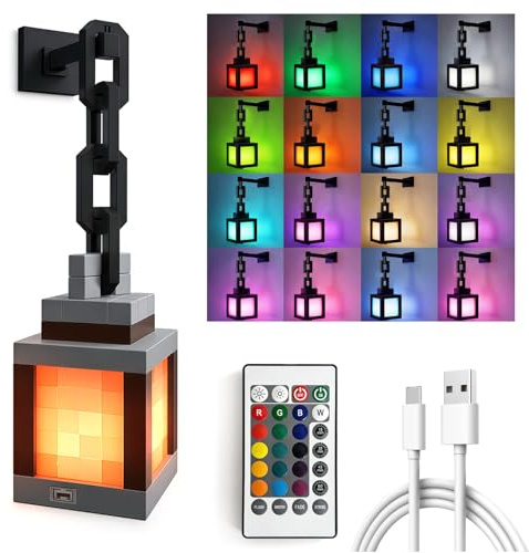 RoserRose Pixelated Lantern Nachtlicht Mit Fernbedienung,Wall Fackel Nachtlicht,16 Farben Mit Fernbedienung & Dimmfunktion Für Schlafzimmer, Camping Und Gamer Geschenk
