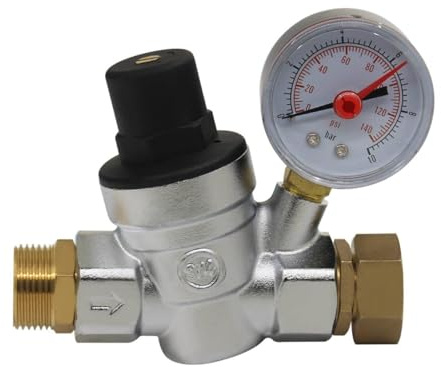 DN15 DN20 Valvola riduttore di pressione acqua valvola cromata regolatore pressione acqua con manometro acqua 1/2 3/4 pollice indicatore (Con connettore DN20)