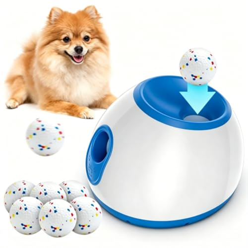 Dyovbze Lanzador de pelotas automático para perros – Máquina interactiva de lanzamiento de bolas con 3 anchos de lanzamiento ajustables, incluye 6 pelotas de tenis, para perros pequeños y medianos y