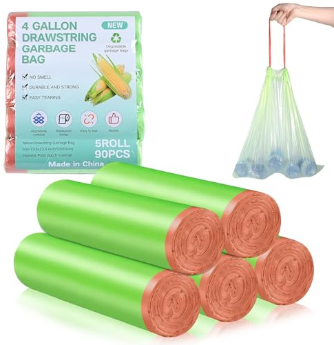 Bolsas de basura orgánicas de 35 l, 90 unidades, bolsas de basura orgánicas para cocina, resistentes al desgarro y al agua, bolsas biodegradables para cocina, oficina, salón (W50 x 60 cm, verde)