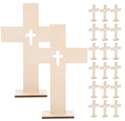 Toddmomy 25 Pezzi Croci in Legno da Tavolo per Decorazioni Te Croce Battesimale Rustica Non Verniciata con Supporto Ornamento Cristiano per Centrotavola Pasqua e Celebrazioni Religiose