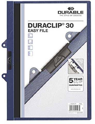 Durable Klemm-Mappe Duraclip 30 Easy File, abheftbar, Hartfolie, bis 30 Blatt A4, dunkelblau, 25er Packung, 222907
