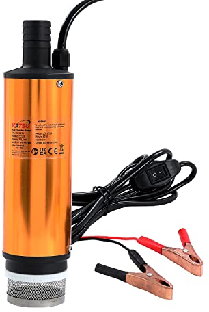 KATSU 12V 51mm Pompa di Trasferimento del Carburante Diesel Olio in Lega di Alluminio, Sommergibile Acqua Pompa con Clip e Rete di Filtro Staccabile per Campeggio, Auto, Caravan, Marino, Barca