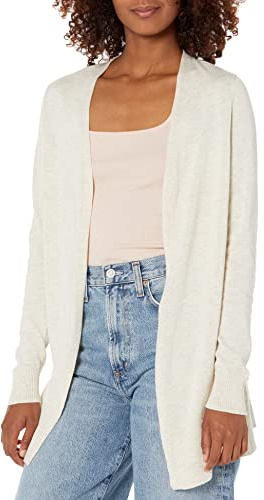 Amazon Essentials Women's Lightweight Long Open-Front Cardigan (Available in Plus Size), Oatmeal Heather, L
