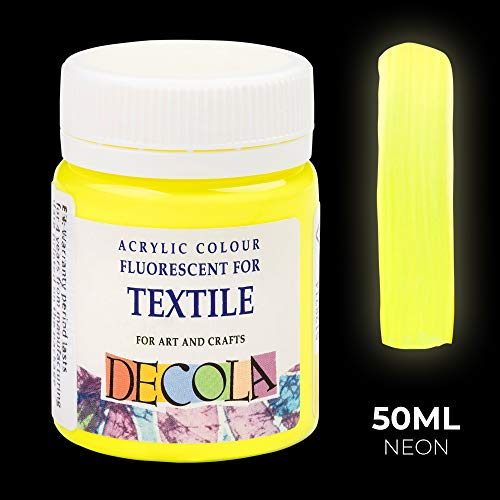 Decola Nevskaya Palitra Pintura Textil Fluorescente Amarilla | 50 ml para Tela Lavable | Neón Acrílico con Efecto Brillante bajo Luz Negra (Luz UV) | Calidad