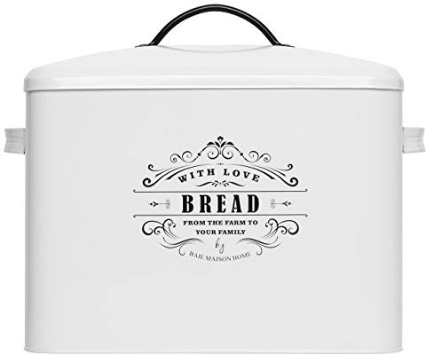 Extra Large White Farmhouse Bread Box for Kitchen Countertop - Holds 2+ Loaves for All Your Bread Storage - Bread Container Counter Organizer to Suit Farmhouse Kitchen Decor, Vintage Kitchen, Rustic
