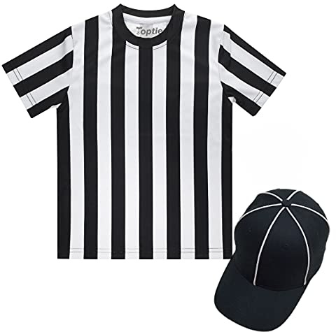 TOPTIE Ensemble de Maillot d'arbitre pour Enfant, Déguisement Football Enfant de Sport, Chapeau d'arbitre-S