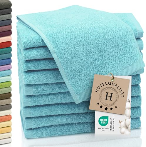 ZOLLNER 10er Set Gästehandtücher - weiche und saugstarke Handtücher - waschbar bis 95°C - Baumwolle - 30x50 cm in azurblau