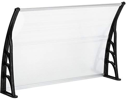 Auvent de Porte d'Entrée en Aluminium Noir - Marquise Résistante Contre La Pluie et UV - Toit Abri Transparent Blanc et Noir 120 x 80 x 23