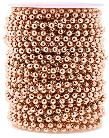 Mandala Crafts 6mm Faux Rose Gold Pearl Beads Roll, 27 Yards Decorative Pearl Garland String for Wedding, Christmas Tree, Floral Arrangements, Vases, and Event Décor