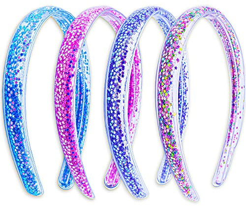 FROG SAC 4 Headbands for Girls - Kids Glitter Headband, Thin Little Girl Sprinkles Head Bands, Toddler Hair Accessories, Easter Basket Fillers Stocking Stuffers (Rainbow/Pink/Purple/Blue, Kids)