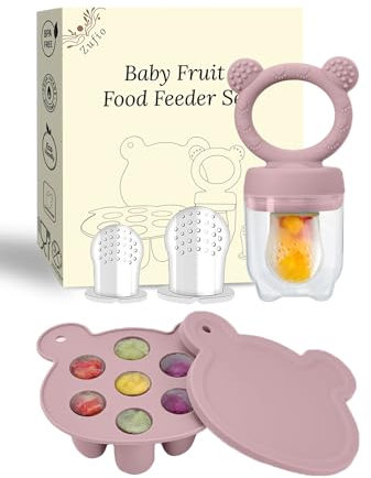 Silikon Fruchtsauger Baby: Schnuller und Muttermilch, Eis am Stiel, Gefrierschrank, Aufbewahrungsbehälter für Babynahrung, Eiswürfel für Babyzahnen und Selbstfütterung (Purple)