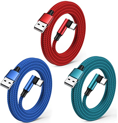 Câble USB C Charge Rapide 3Pack 6FT/1.8M Cable USB C Type C Charge Rapide Nylon Tressé Câble Durable à Angle Droit Chargeur pour Samsung Galaxy s21/s20/s10/s9/s8, Huawei P30/P20,Sony,Xiaomi et Plus