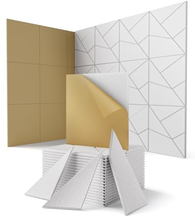 Pack of 18 Self-Adhesive Acoustic Panels, Acoustic Sound Absorber Panels for Wall & Gaming Room with Line Design & Can be Cut to Size, Acoustic Panel for Studio, Door & Wall (White, 30 x 30 x 0.9 cm)