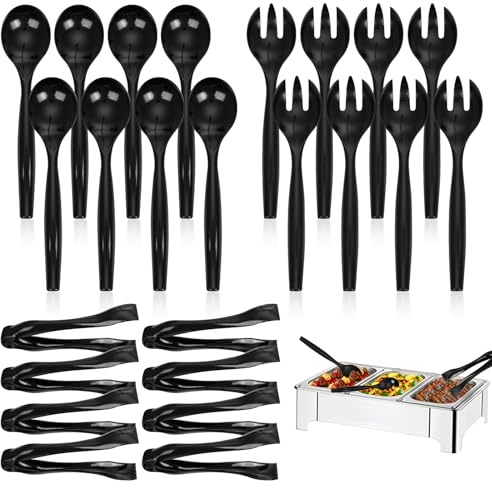 Supernal 36pcs Serving Utensils,Black Plastic Serving Utensils,Disposable Serving Utensils Set Include 9.75Serving Spoons 9.75Serving Forks 6.3Plastic Serving Tongs for 12 Guests