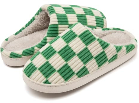 Guyarns Chaussons Femmes Hommes Hiver,Pantoufles Femmes Carreaux en Mousse Floue Glissent sur des Chaussons Moelleuses de Chambre à Coucher anti-skid Intérieur Extérieur