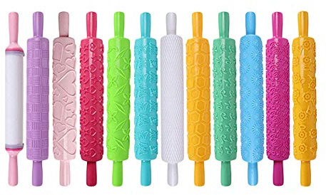 12 Stilar Fondantkavel embossed rolling pin Uts?kt Konsistens Pr?glad Kavel Bakverktyg T?rtdekorering Fondantbakelse T?rtdekorationsverktyg Idealiskt f?r Br?dkavlar