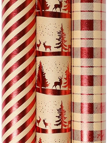 3 st julomslagspapper rullar kraftpapper jul omslagspapper med älg och julgran varm stämpling skärbart gör-det-själv julpapper för presentförpackning, julomslagspapper