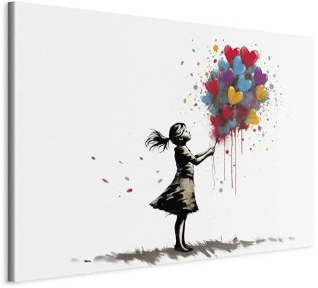 murando - Tableau Acoustique Banksy 60x40 cm - 1 partie Décoration Murale Anti-Bruit Isolation Phonique Chambre Impression sur Toile - Fille avec un bouquet de coeurs h-H-10029-b-a