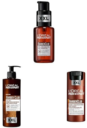 L'Oréal Men Expert Bartpflege-Set für Männer, Mit XXL Bartshampoo, Bartöl und Gesichtscreme, Set für Herren mit holzigem Duft und ätherischem Zedernholzöl, Barber Club, 3-teilig